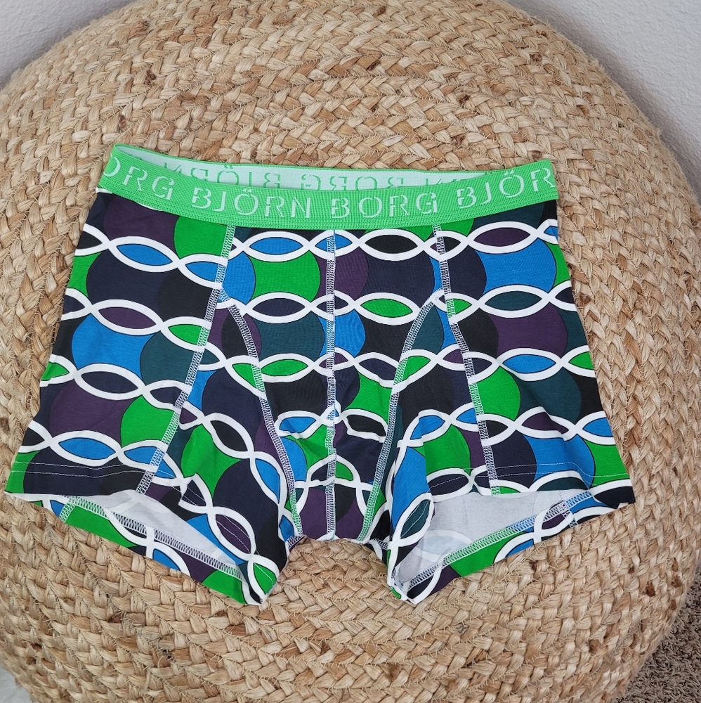 BJORN BORG NWOT ANTHROPOLOGIE GEOMETRIC GREEN BLACK PRINTED BOXER SHORTS SMALL